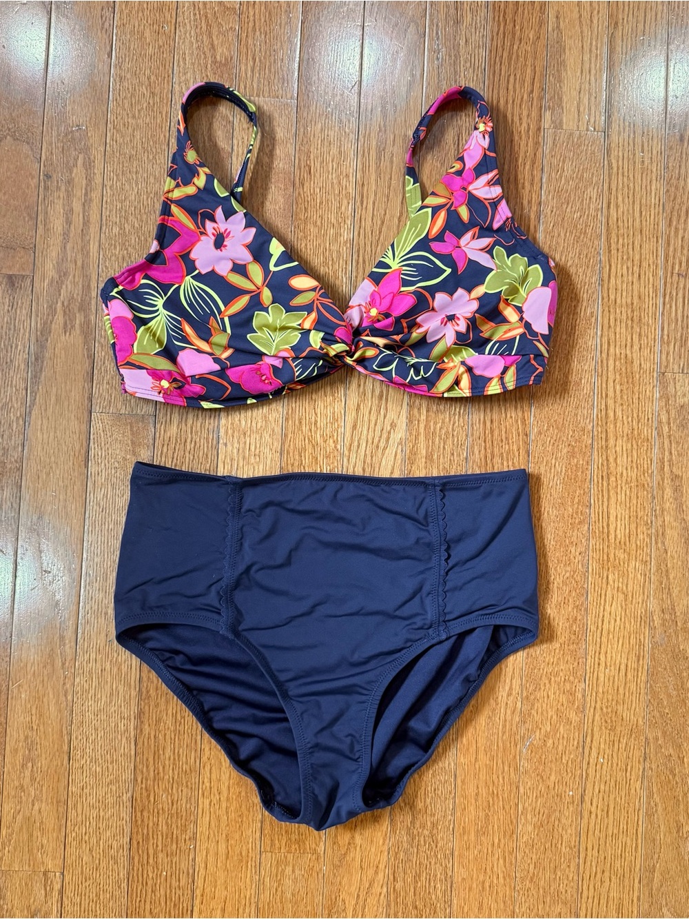 Lands End Women’s 12 10 Swimsuit Bikini Set 2 Piece Floral Bikini Top Bottoms